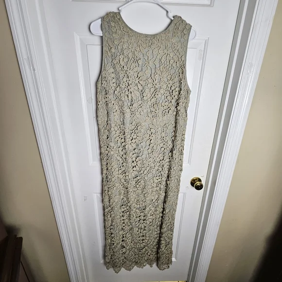 LIM'S Women Delicate Taupe Crochet Maxi Dress Size Large - Picture 2 of 15